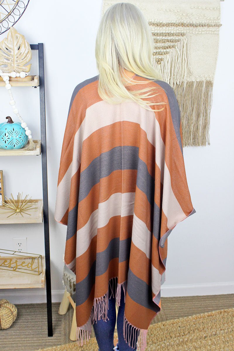 Salem Stripes Ruana, Rust | Wholesale Accessory Market