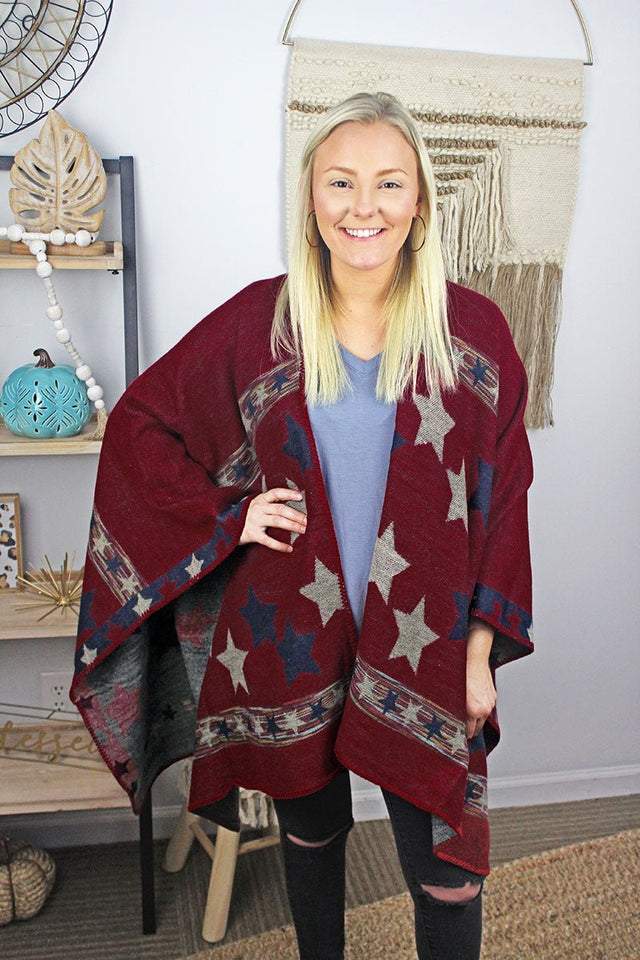 Be Clever Written In The Stars Ruana, Red - Wholesale Accessory Market