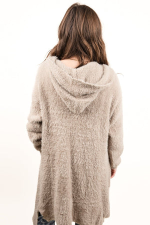 Be Clever Curl Up and Get Cozy Hooded Cardigan, Taupe - Wholesale Accessory Market