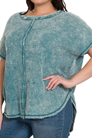 Plus Size Summer Ready Teal Raw Edge Waffle Top - Wholesale Accessory Market