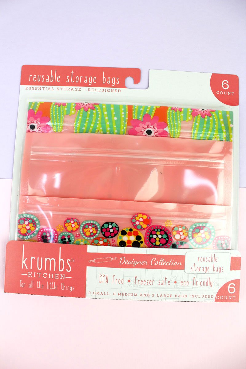 Pack of 6 Peach Cactus Dots Reusable Storage Bags - Wholesale Accessory Market