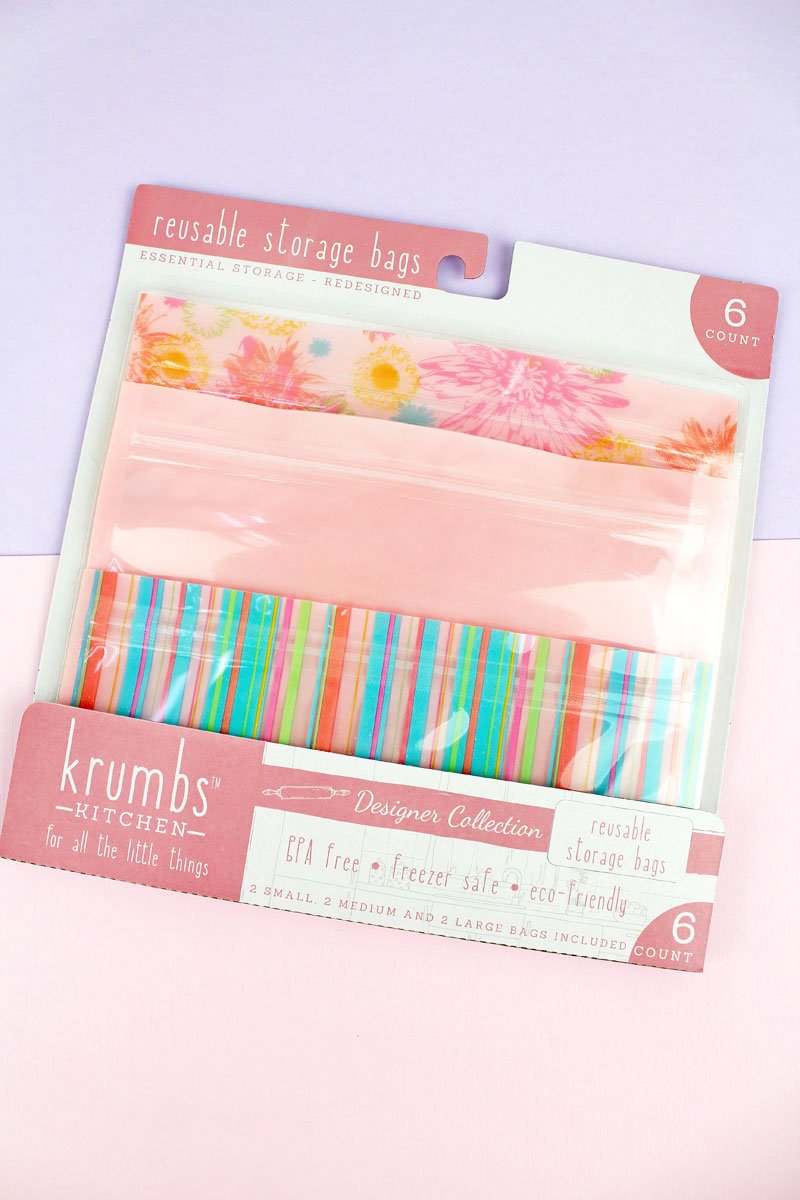 Pack of 6 Pink Floral Stripes Reusable Storage Bags - Wholesale Accessory Market