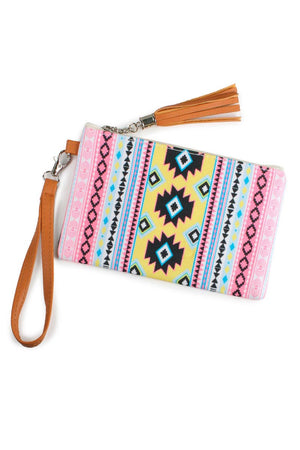 Isadore Isle Tassel Wristlet Pouch, Black and Pink - Wholesale Accessory Market