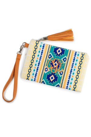 Isadore Isle Tassel Wristlet Pouch, Navy and Yellow - Wholesale Accessory Market