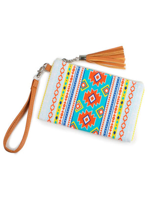 Isadore Isle Tassel Wristlet Pouch, Orange and Turquoise - Wholesale Accessory Market