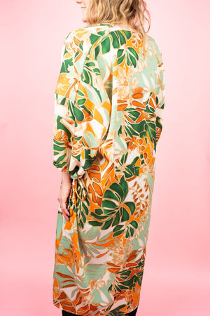 L.I.B. New York Tropical Shoreline Kimono, Green/Orange - Wholesale Accessory Market