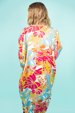 L.I.B. New York Tropical Shoreline Kimono, Pink/Light Blue - Wholesale Accessory Market