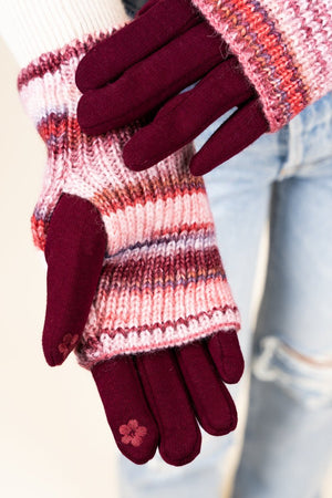 L.I.B. New York One Pair Winter Rush 3-In-1 Gloves, Burgundy - Wholesale Accessory Market