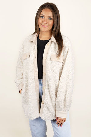 PRE-ORDER! Enchanting Winter Ivory Sherpa Shacket **EXPECTED SHIP DATE 9/13** - Wholesale Accessory Market