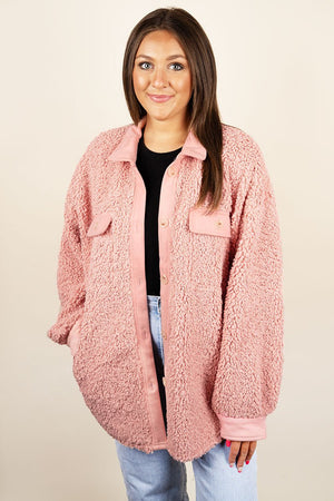 PRE-ORDER! Enchanting Winter Light Pink Sherpa Shacket **EXPECTED SHIP DATE 9/13** - Wholesale Accessory Market