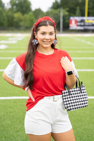 PRE-ORDER! Winning Season Crimson and White Sequin Sleeve Shirt **EXPECTED SHIP DATE 9/5** - Wholesale Accessory Market