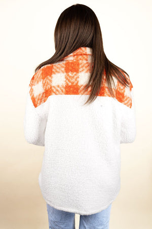 PRE-ORDER! Check Off The Boxes Orange and White Sherpa Shacket **EXPECTED SHIP DATE 9/13** - Wholesale Accessory Market