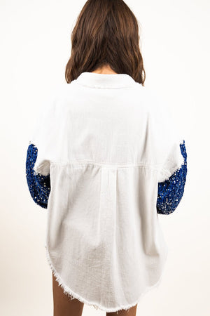 PRE-ORDER! Full Of Spirit White and Blue Sequin Shacket **EXPECTED SHIP DATE 9/5** - Wholesale Accessory Market