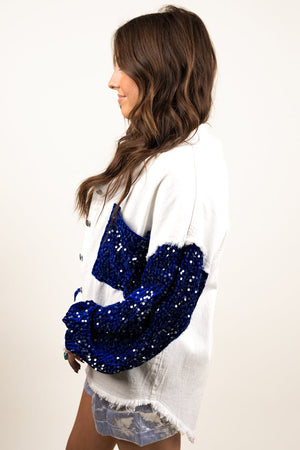 PRE-ORDER! Full Of Spirit White and Blue Sequin Shacket **EXPECTED SHIP DATE 9/5** - Wholesale Accessory Market