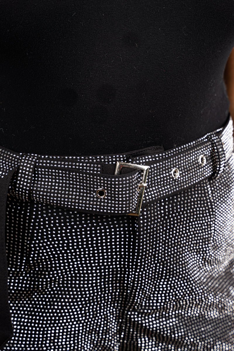 PRE-ORDER! Saturday Shimmer Black Crystal Belted Shorts **EXPECTED SHIP DATE 9/5** - Wholesale Accessory Market