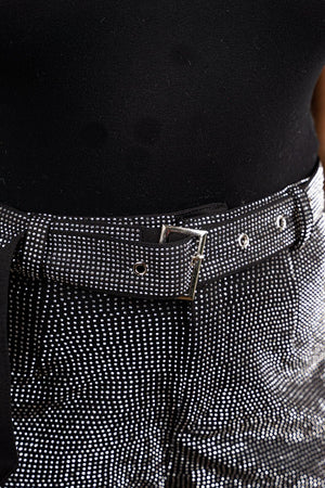 PRE-ORDER! Saturday Shimmer Black Crystal Belted Shorts **EXPECTED SHIP DATE 9/5** - Wholesale Accessory Market