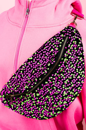 Hot Pink and Neon Green Shine On Sequin Fanny Pack - Wholesale Accessory Market