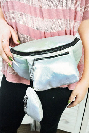 40% OFF! Girl's Weekend Metallic Iridescent Faux Leather Fanny Pack and Pouch Set - Wholesale Accessory Market