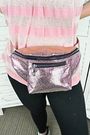 40% OFF! Girl's Weekend Metallic Pink Faux Leather Fanny Pack and Pouch Set - Wholesale Accessory Market