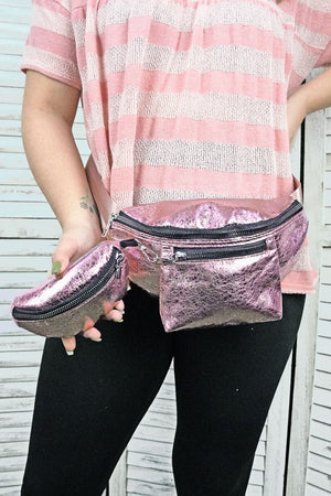 40% OFF! Girl's Weekend Metallic Pink Faux Leather Fanny Pack and Pouch Set - Wholesale Accessory Market