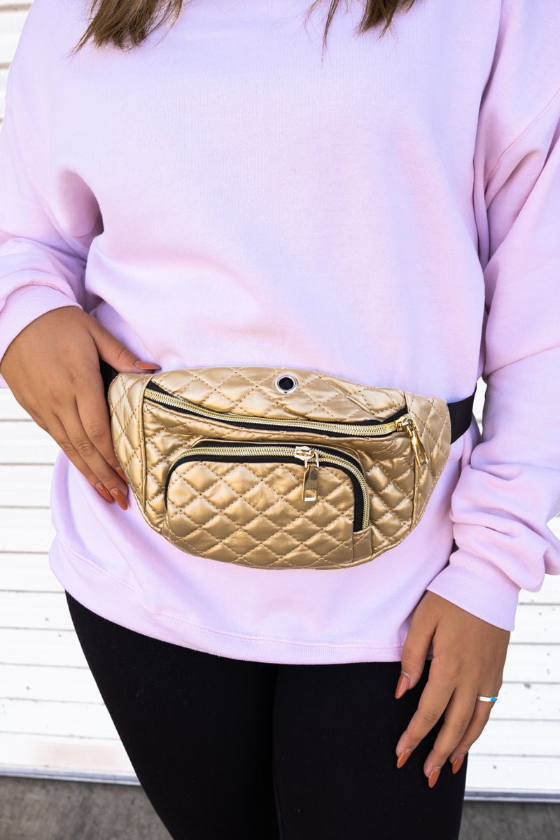 The Getaway Gold Faux Leather Quilted Fanny Pack