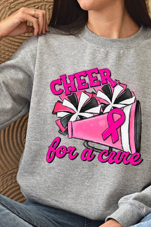 Cheer For A Cure Pink Ribbon Heavy-weight Crew Sweatshirt - Wholesale Accessory Market