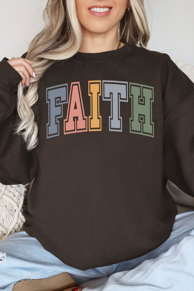 Colorful Arched Faith Heavy-weight Crew Sweatshirt - Wholesale Accessory Market