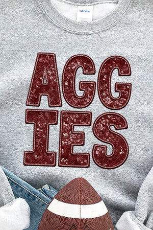 Faux Sequin Aggies Transfer Heavy-weight Crew Sweatshirt - Wholesale Accessory Market