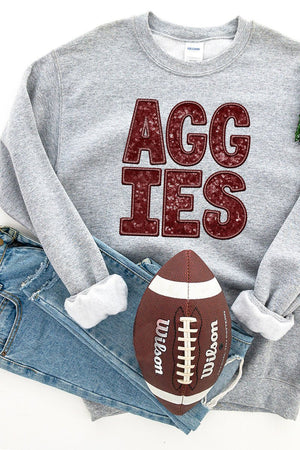 Faux Sequin Aggies Transfer Heavy-weight Crew Sweatshirt - Wholesale Accessory Market