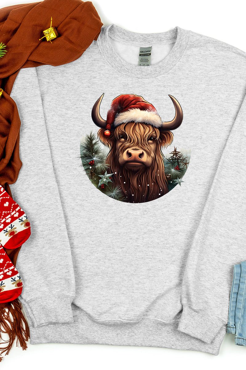 Holly Jolly Highland Cow Heavy-weight Crew Sweatshirt | Wholesale Accessory  Market