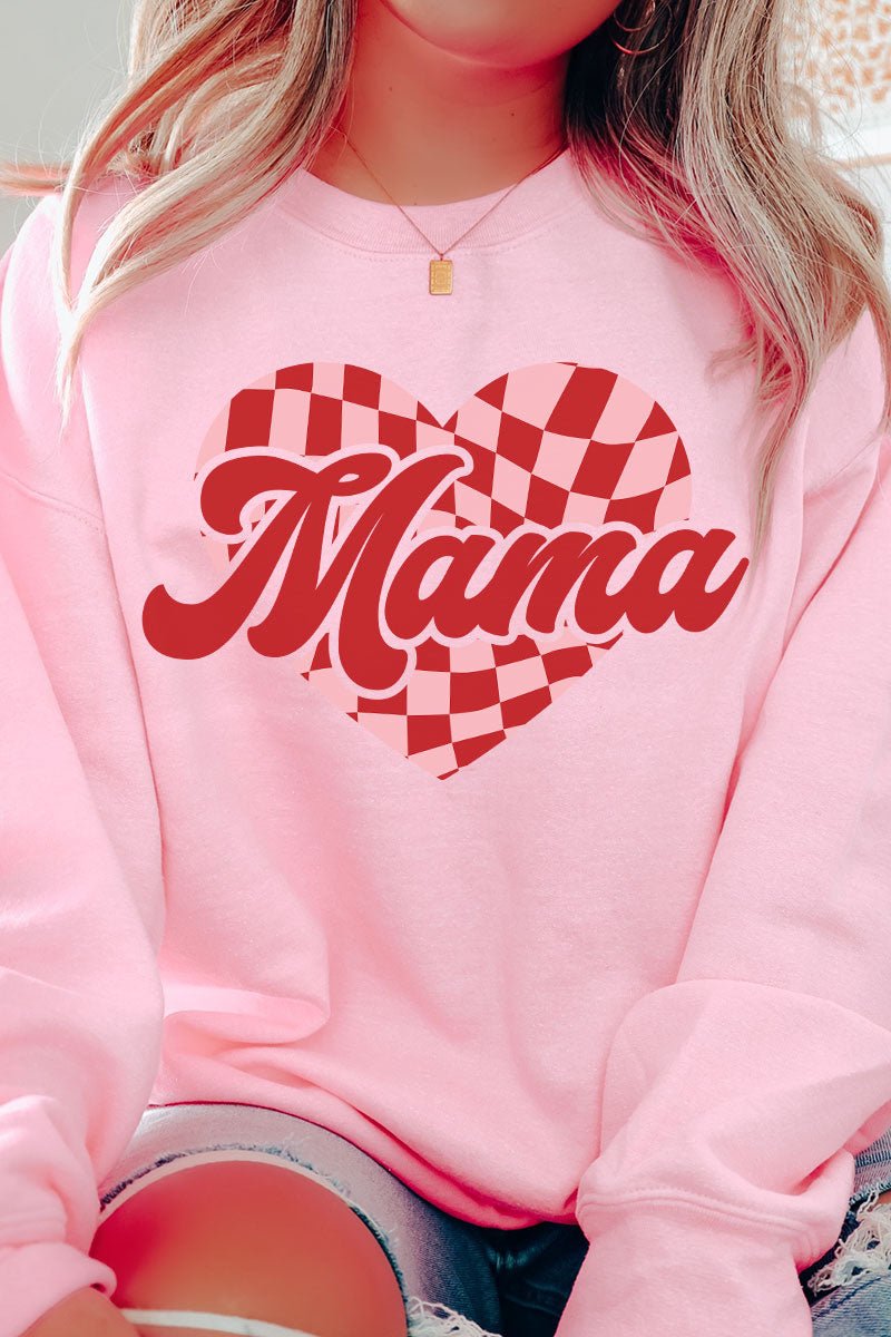 MAMA Heart Shape Sequin Patched Crew Neck T Shirt