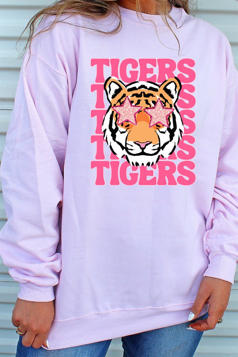 Stacked Pink Tigers Heavy-weight Crew Sweatshirt - Wholesale Accessory Market