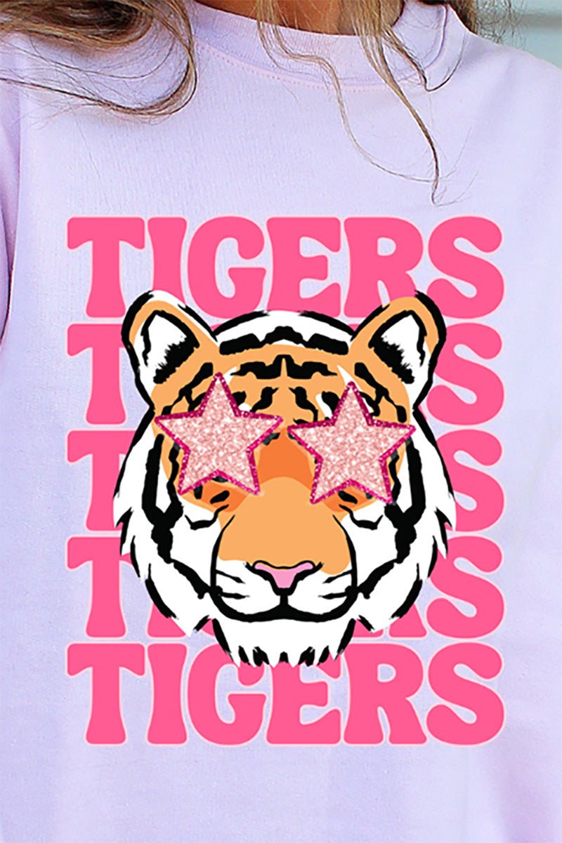 Stacked Pink Tigers Heavy-weight Crew Sweatshirt - Wholesale Accessory Market