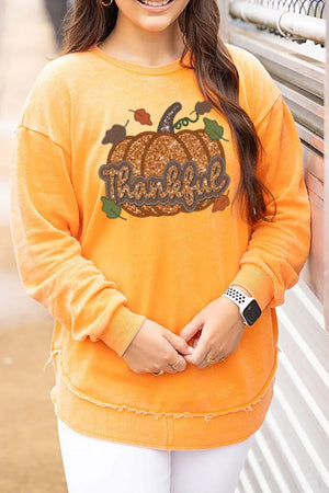 Thankful Pumpkin Faux Sequin Transfer Cozy For Days Pumpkin Sweatshirt - Wholesale Accessory Market