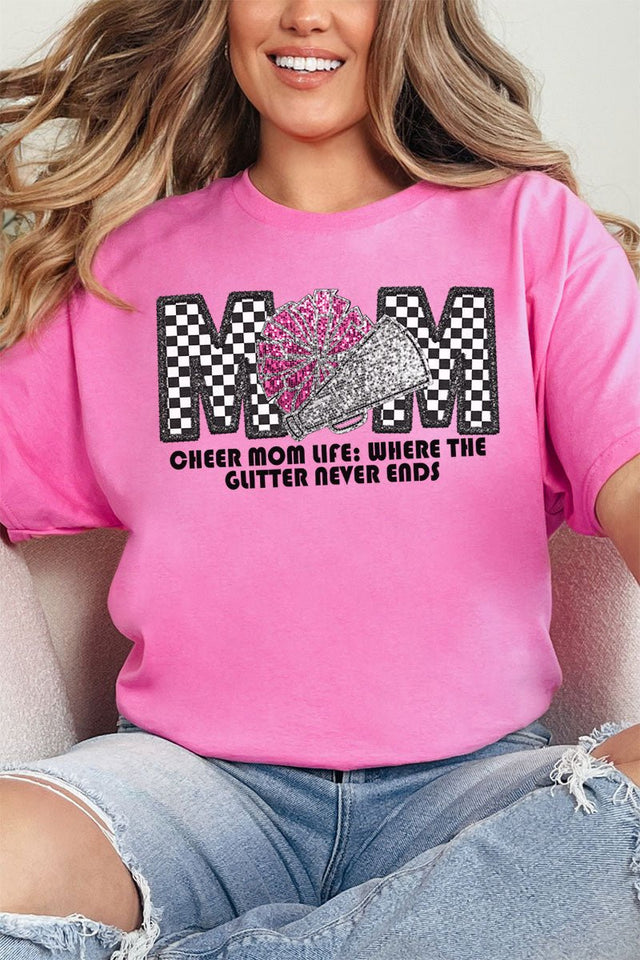 Checkered Cheer Mom Life Short Sleeve Relaxed Fit T-Shirt - Wholesale Accessory Market
