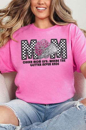 Checkered Cheer Mom Life Short Sleeve Relaxed Fit T-Shirt - Wholesale Accessory Market
