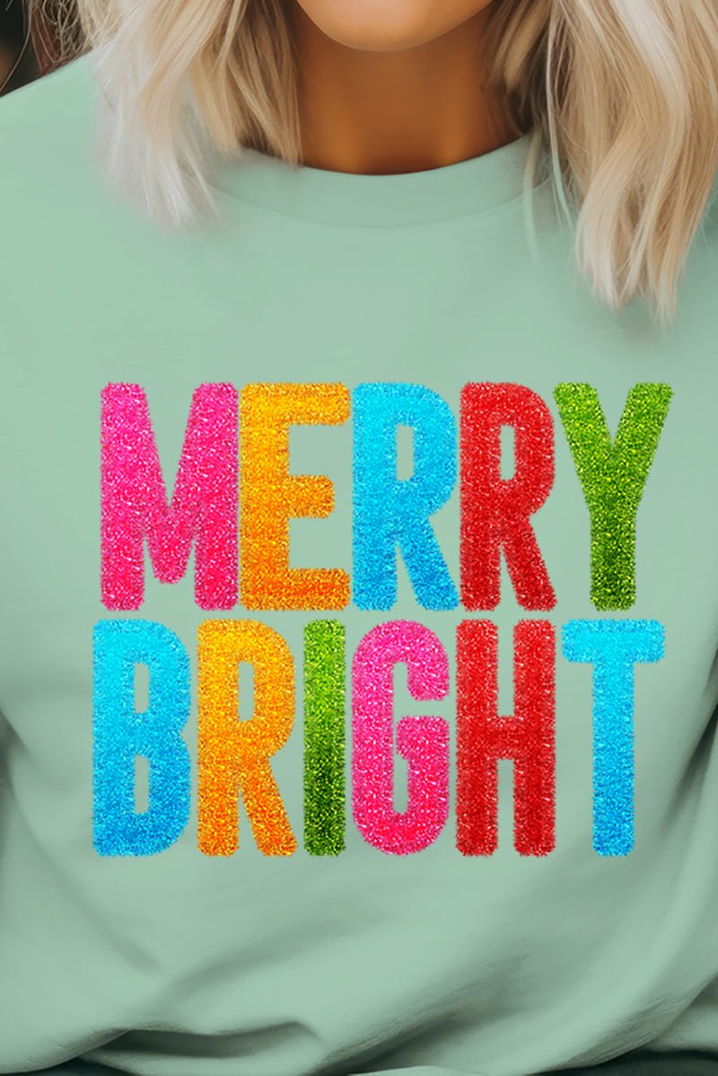 Colorful Merry Bright Faux Tinsel Transfer Short Sleeve Relaxed Fit T