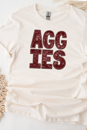 Faux Sequin Aggies Transfer Short Sleeve Relaxed Fit T-Shirt - Wholesale Accessory Market