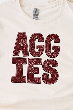Faux Sequin Aggies Transfer Short Sleeve Relaxed Fit T-Shirt - Wholesale Accessory Market