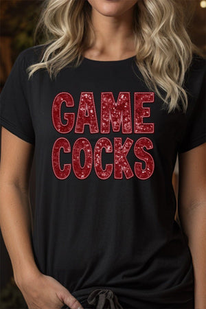 Faux Sequin Gamecocks Transfer Short Sleeve Relaxed Fit T-Shirt - Wholesale Accessory Market