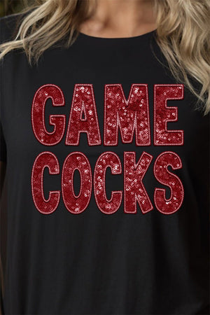 Faux Sequin Gamecocks Transfer Short Sleeve Relaxed Fit T-Shirt - Wholesale Accessory Market