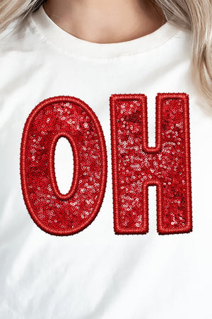 Faux Sequin OH Short Sleeve Relaxed Fit T-Shirt - Wholesale Accessory Market