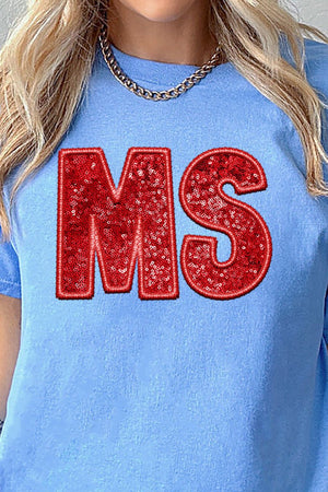 Faux Sequin Transfer Red MS Short Sleeve Relaxed Fit T-Shirt - Wholesale Accessory Market