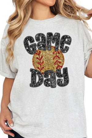 Game Day Softball Faux Sequin Transfer Short Sleeve Relaxed Fit T-Shirt - Wholesale Accessory Market