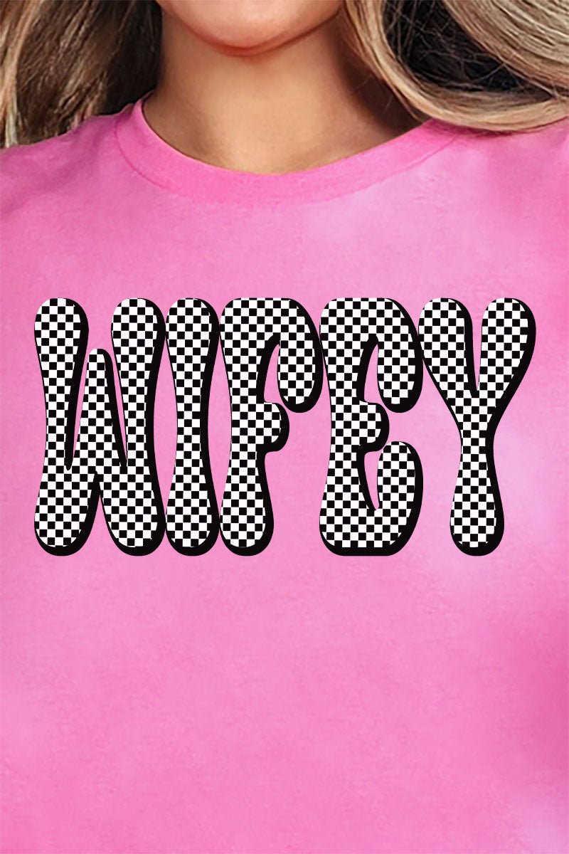 Retro Checkered Wifey Short Sleeve Relaxed Fit T-Shirt | Wholesale ...