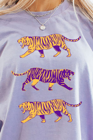 Stacked Purple Tigers Short Sleeve Relaxed Fit T-Shirt - Wholesale Accessory Market