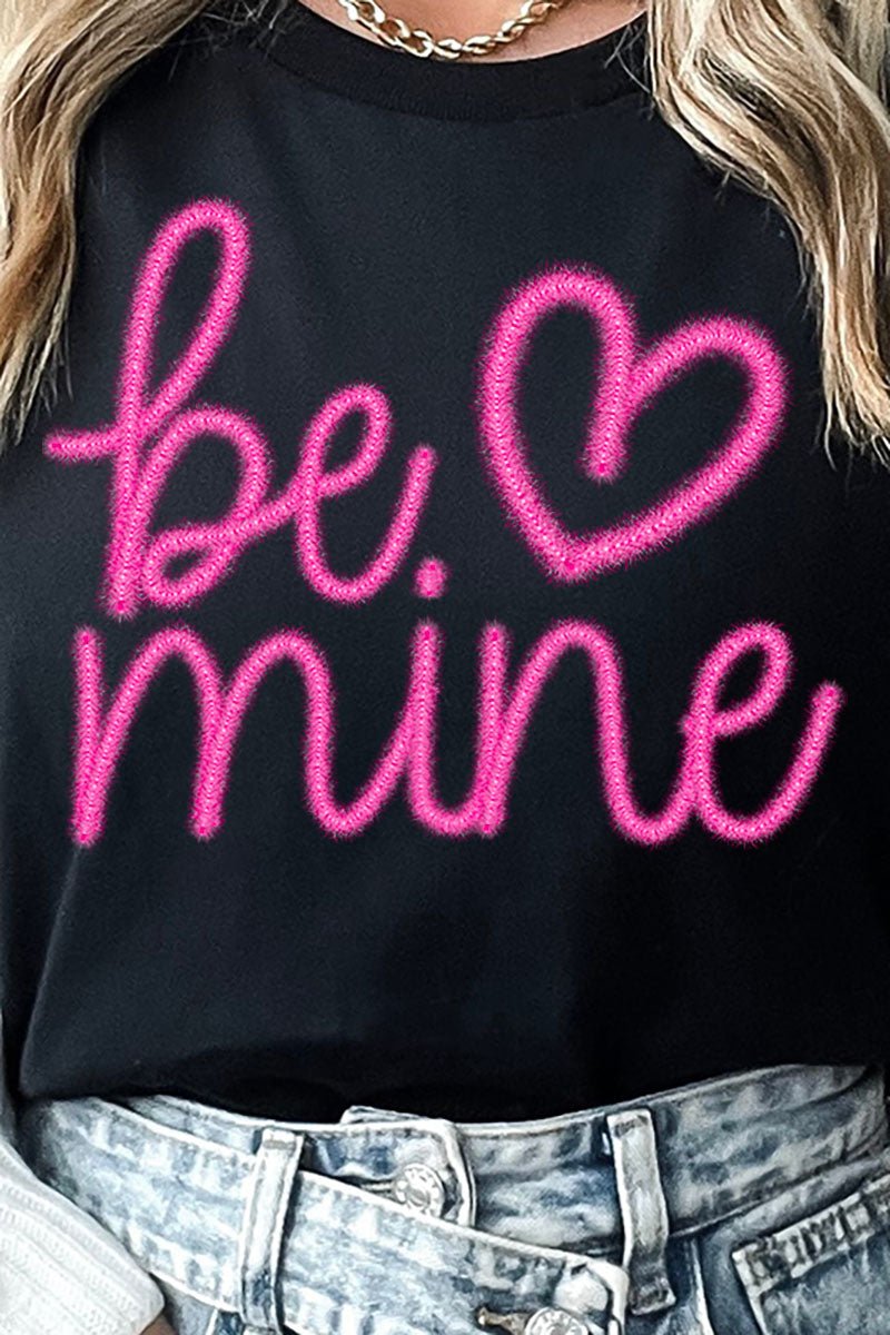 Be Mine Faux Tinsel Transfer Short Sleeve Relaxed Fit T-Shirt - Wholesale Accessory Market