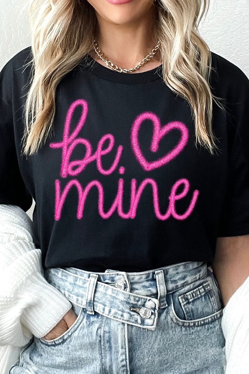 Be Mine Faux Tinsel Transfer Short Sleeve Relaxed Fit T-Shirt - Wholesale Accessory Market