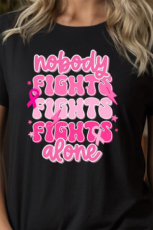 Nobody Fights Alone Pink Ribbon Short Sleeve Relaxed Fit T-Shirt - Wholesale Accessory Market