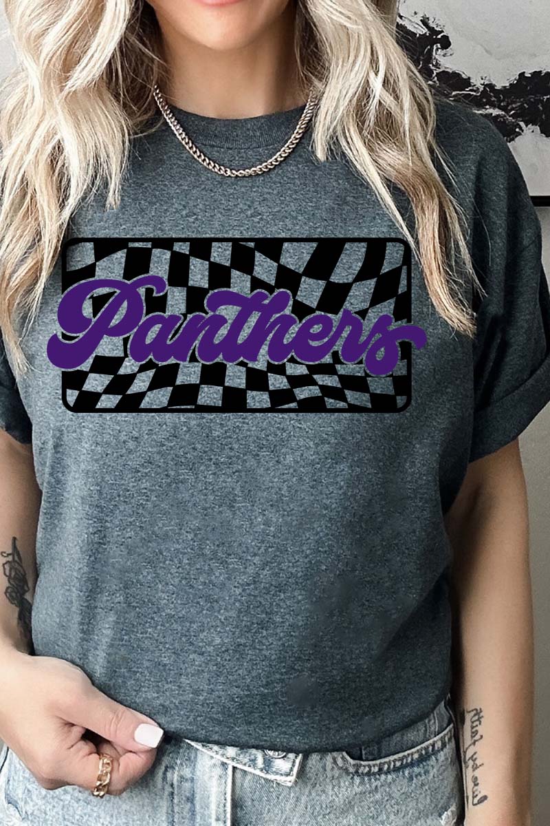 Checkered Panthers Purple Sleeve Relaxed Fit T-Shirt - Wholesale Accessory Market
